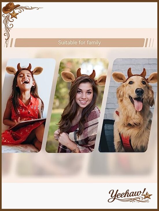 Realistic Cow Ears Headband Set - Faux Fur Horns Costume Accessory